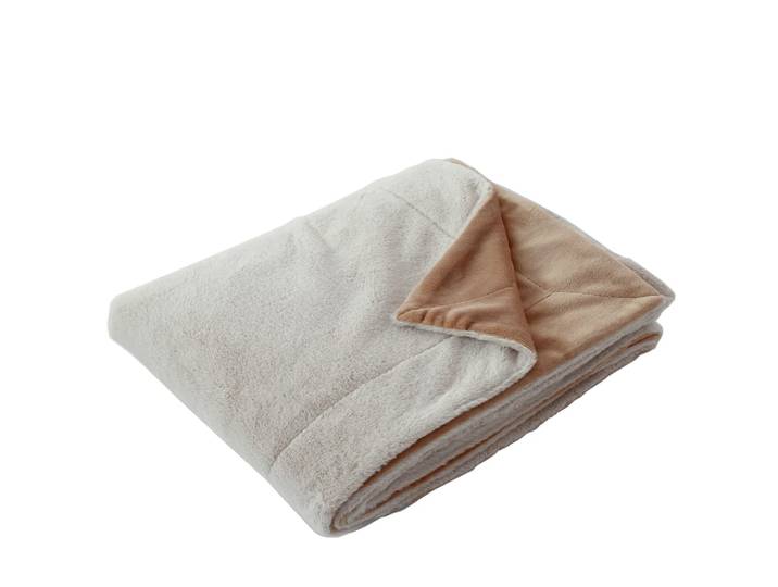 Couverture cocooning en imitation fourrure polyester beige 220 x 180
