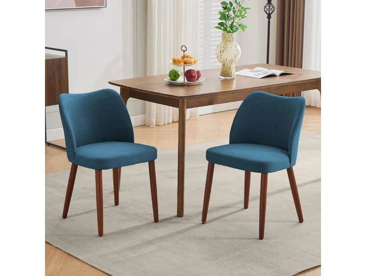 AFF CHAISE-Lot de 2 chaises de salle à manger chaises de cuisine chaise rembourrée chaises en lin pieds en bois massif bleu