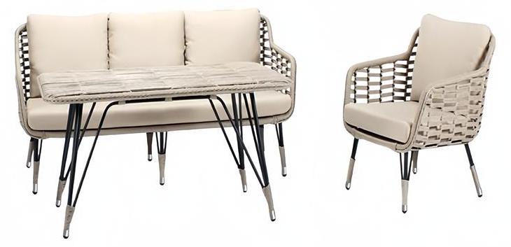 Sofas Gartenmöbel Beige Couchtisch Sessel Moderne Rattan Hochwertig 3 Sitzer