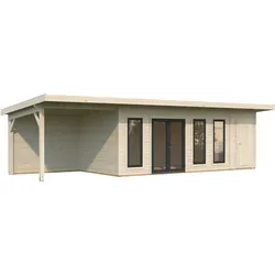 Palmako Gartenhaus Aurelia 19,2+7,9 m2 - 44 mm transparent tauchgrundiert