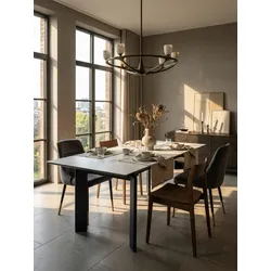 Esstisch Keramik Glas Metall Ausziehbar Marmoroptik, Weiß 180x95x77 cm