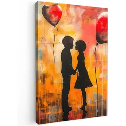 LEINWANDBILD Straßenkunst - Liebe - Graffiti - Kunst - Banksy Deko Groß 90x140 cm