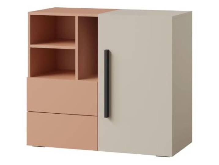 Mirjan24 Kommode Latkop 1D2S OM08 für Jugendzimmer (Alpaca) Sideboard mit Tür, 2 Schubladen, gedämpften Scharnieren, Push-to-Open-Schubladen mit Kugelgleitschienen, B/H/T: 91/80/40 cm