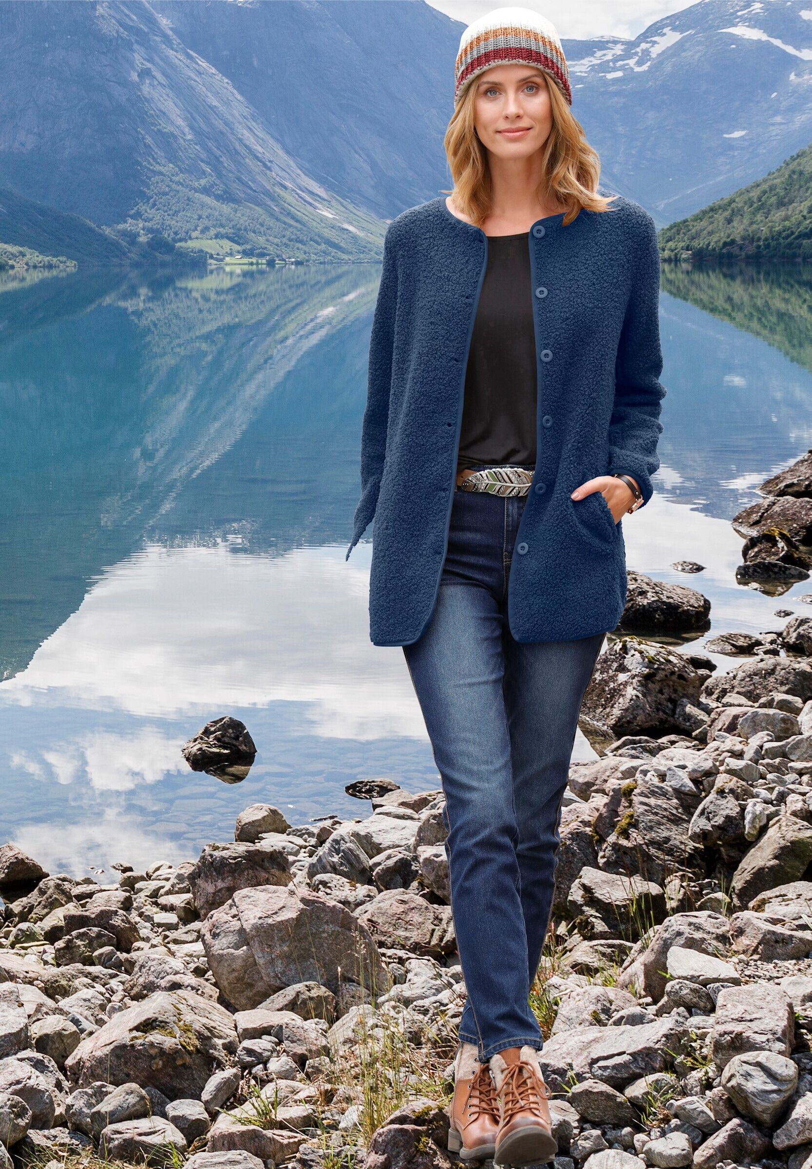 Shirtjacke WITT "Teddy-Fleecejacke Fleecejacke in Teddy-Qualität", Damen, Gr. 38, blau (jeansblau), Modisch, Rundhals, Shirts Shirtjacke