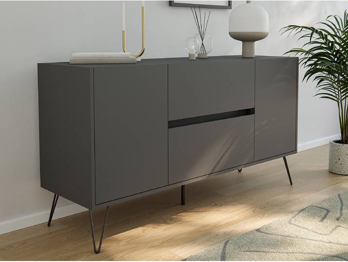 Enfilade Industrial avec porte & tiroirs 139 x 76cm Gris/Graphite