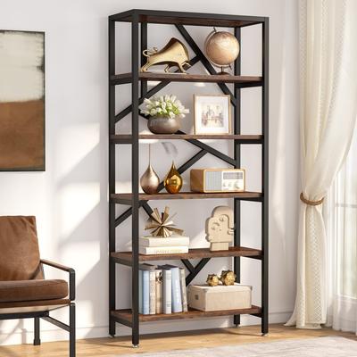 1Easylife 71 Inch Industrial Bookshelf, 6 Shelf Etagere Bookcase,Free Standing Open Book Shelves Storage Display Shelf