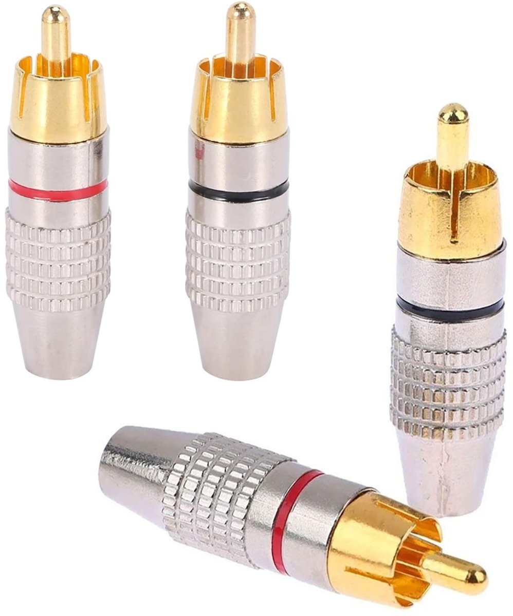 Dailygoody RCA-stekker voor audio/video met vergulde aansluiting, rood en zwart, 4 stuks