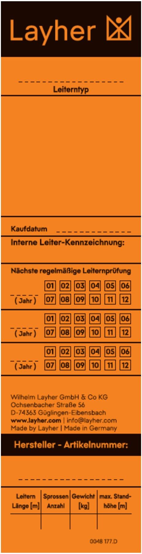 Layher Ersatzteil Universaletikett Leitern (6493002)