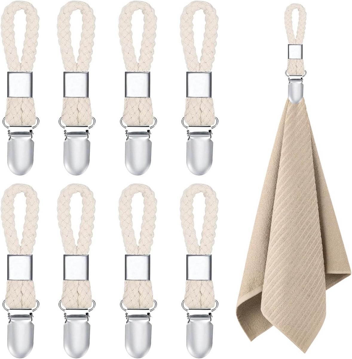 8 Stuks Handdoekclips met Ophanglus voor de Keuken en Badkamer