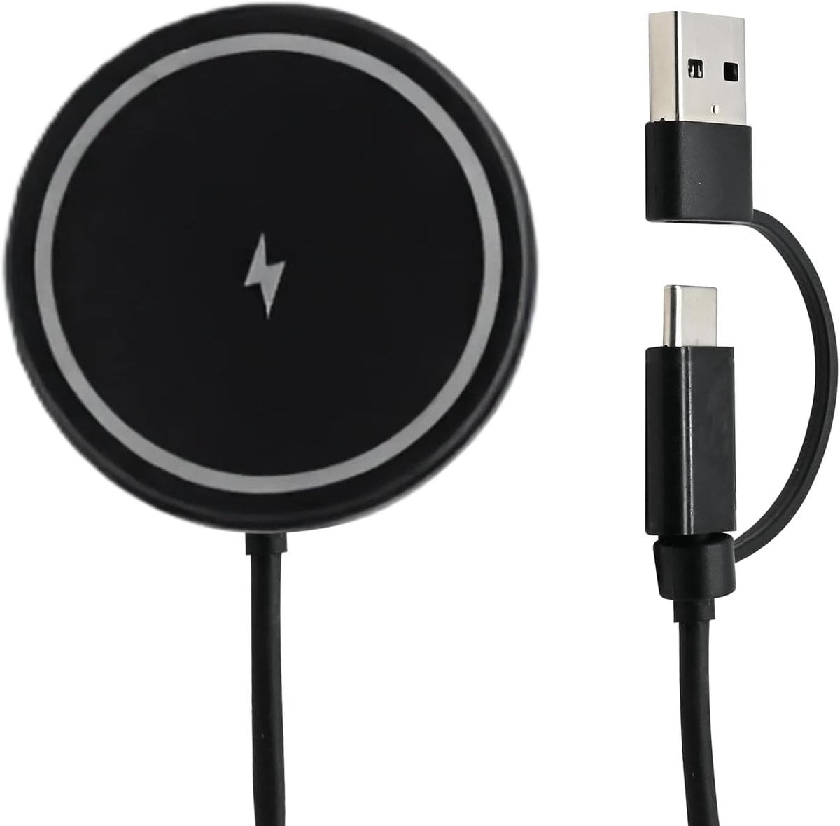 Magnetische draadloze 15W inductieve oplader met dubbele aansluiting, compatibel met MagSafe iPhone 16/15/14/13/12, zwart