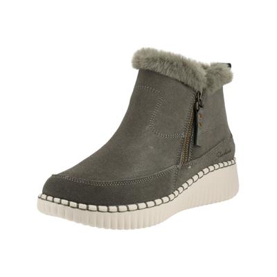 Stiefelette SKECHERS "Skechers Stiefelette Leder", Damen, Gr. 36, Textil, grau (oliv), Leder, Schuhe Stiefelette