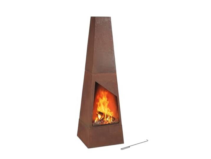 Relaxdays Brasero extérieur en Acier corten patiné\, avec Grille de Foyer et tisonnier\, HLP : 149x45x45cm\, Marron