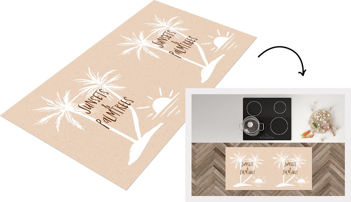 KitchenYeah Keukenloper Sunsets & Palmtrees Vinyl B/D: 120 x 60 cm