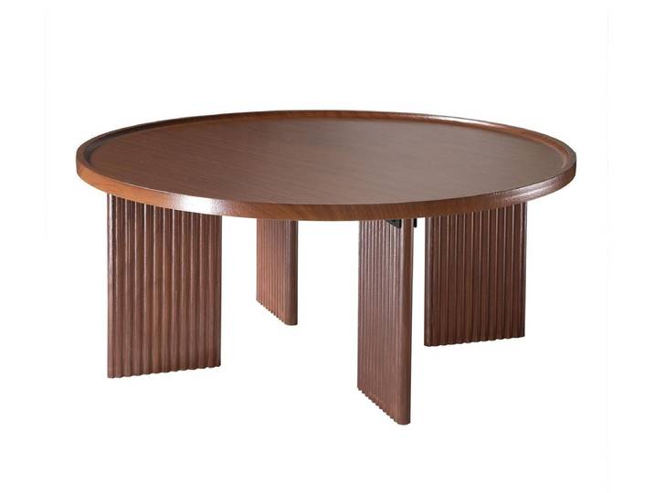 CALICOSY - Table basse ronde D80 cm enReproduction noyer avec rebord NAIA