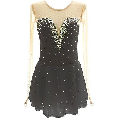 Eiskunstlaufkleid Damen Mädchen Eislaufen Kleid Schwarz Weiß Rot Daumenloch Netzstoff Hohe Elastizität Training Wettbewerb Eiskunstlaufkleidung Klassisch Kristall / Strass Langarm Eislaufen