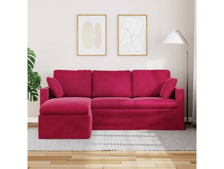 KTHLBRH Sofa aus Samt, Weinrot, 198 x 134 x 80 cm Gestell aus Metall, Armlehnen aus Holz, 3-Sitzer, ergonomischer Schaumstoff, Verwendung im Innenbereich