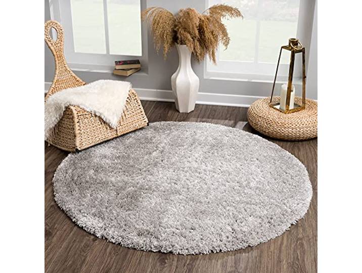 SANAT Porto Shaggy Wohnzimmer Teppich - Hochflor Zottel-Teppiche für Wohnzimmer, Schlafzimmer, Küche, Flure, Kinderzimmer - Leicht Zu Reinigen, Superweich, Modern Teppich Grau 120 cm Rund
