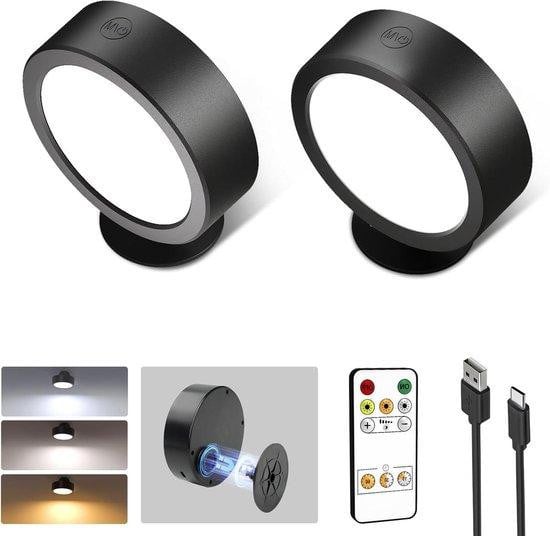EZVALO Draagbare Wandlamp met LED-verlichting en Oplaadbare Batterij - Zwart