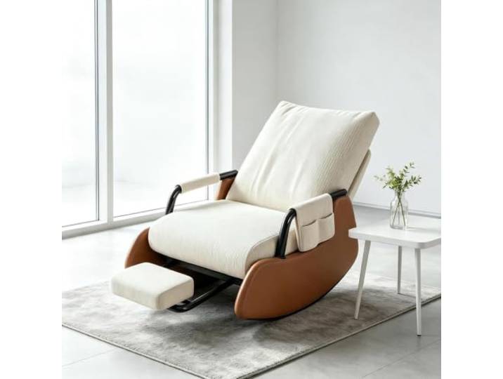 kumamart Ergonomischer Ruhesessel mit Ausziehbarer Beinablage Wohnzimmersessel mit harmonischer Wippfunktion und durchdachter Seitenaufbewahrung.