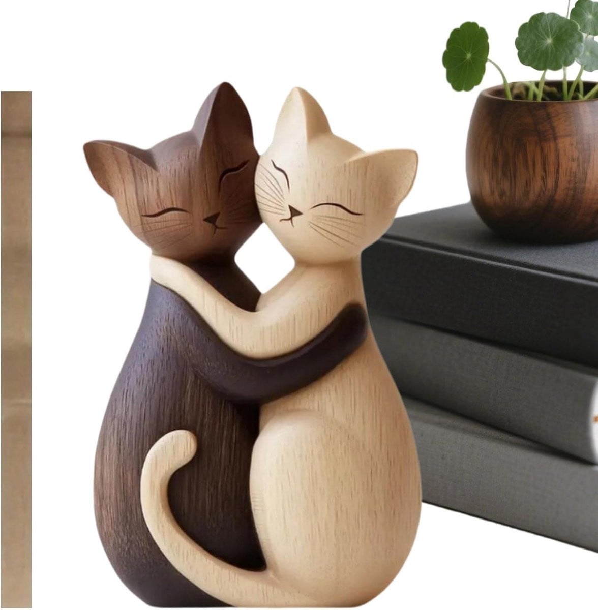 Katten sculptuur zwart-wit houten figuur voor woonkamer decoratie Breedte: 10 cm