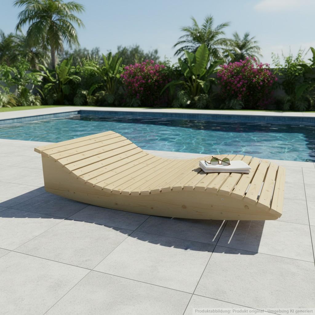 Holzliege Wellenliege Gartenliege Himmelssofa "Pool-Moni" (Fichte) 120cm