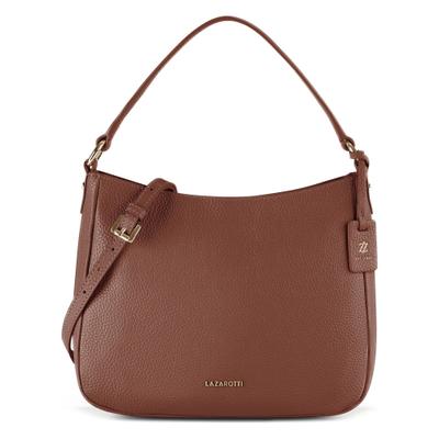 Schultertasche LAZAROTTI "Bologna Leather Hobo Schultertasche Leder 27 cm", Damen, Gr. B/H/T: 8cm x 22cm, braun, Leder, Taschen Schultertasche