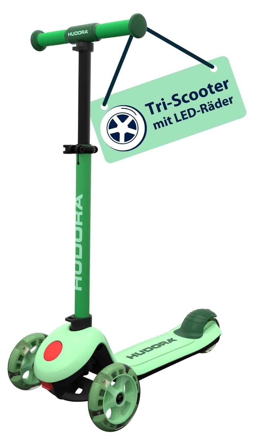 Hudora Tri-Scooter driewieler met LED-wielen en verstelbare hoogte - Mintgroen