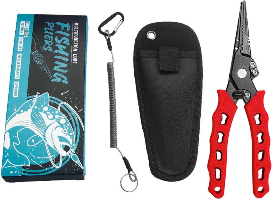 INF Pince de pêche à long bec en acier inoxydable antidérapante et antirouille Rouge