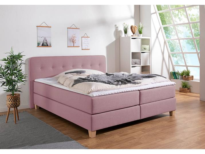 Boxspringbett, Lila, 173x207 cm, Strukturstoff & Samt, Inkl. Topper, Modern, Home-affaire