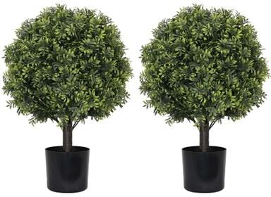 DEVERA 2-Pack 22in Artificial Boxwood Ball Topiary Trees