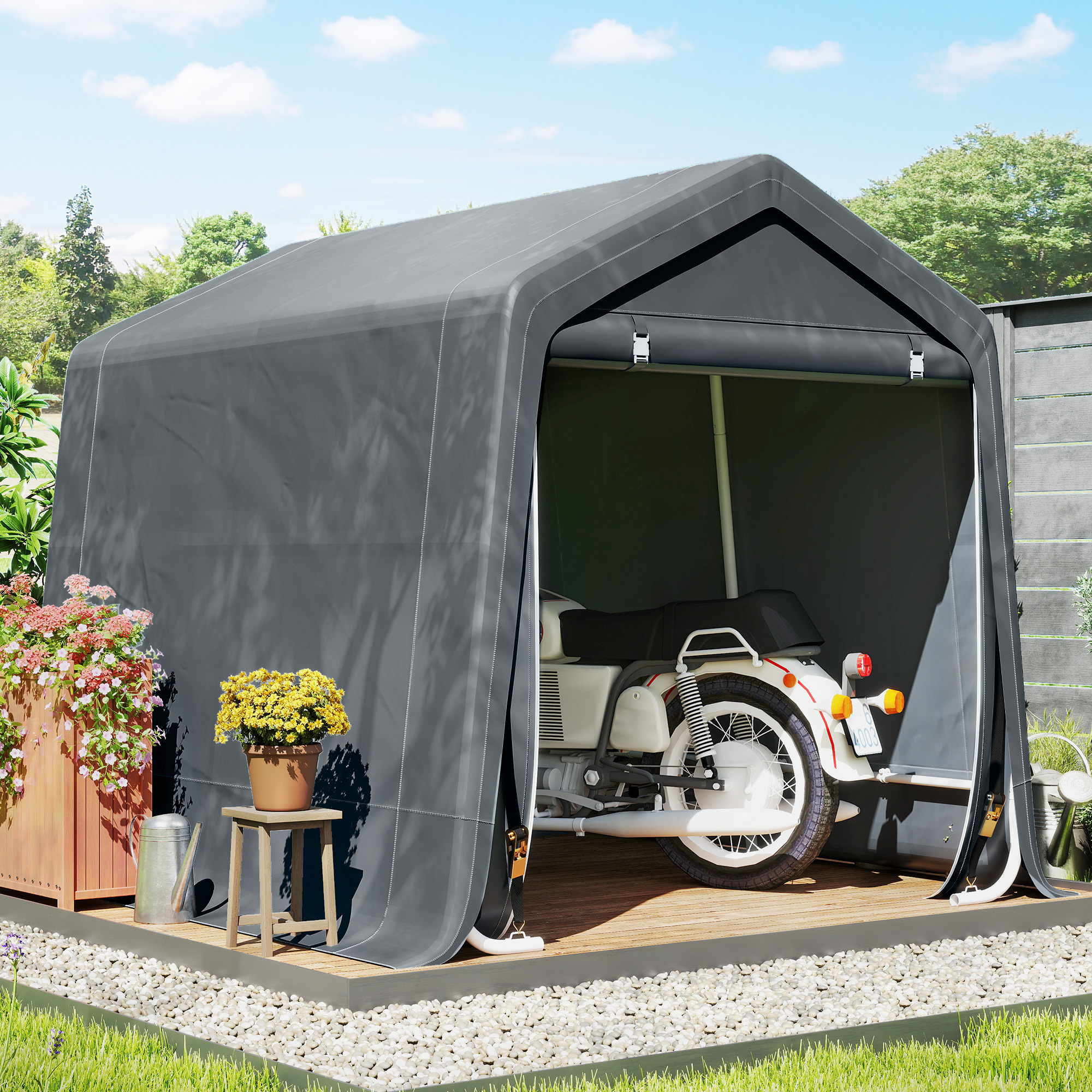 Outsunny Tenda Garage 2.4x2m per Veicoli e Biciclette in Metallo e Tessuto PE, Grigio Scuro