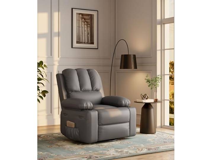 GarveeHome Relaxsessel mit Liegefunktion aus PU-Leder, Manueller Fernsehsessel mit Verstellbarer Rückenlehne in Grau, Bequemer Loungesessel für Wohnzimmer, TV-Abend & Leseecke