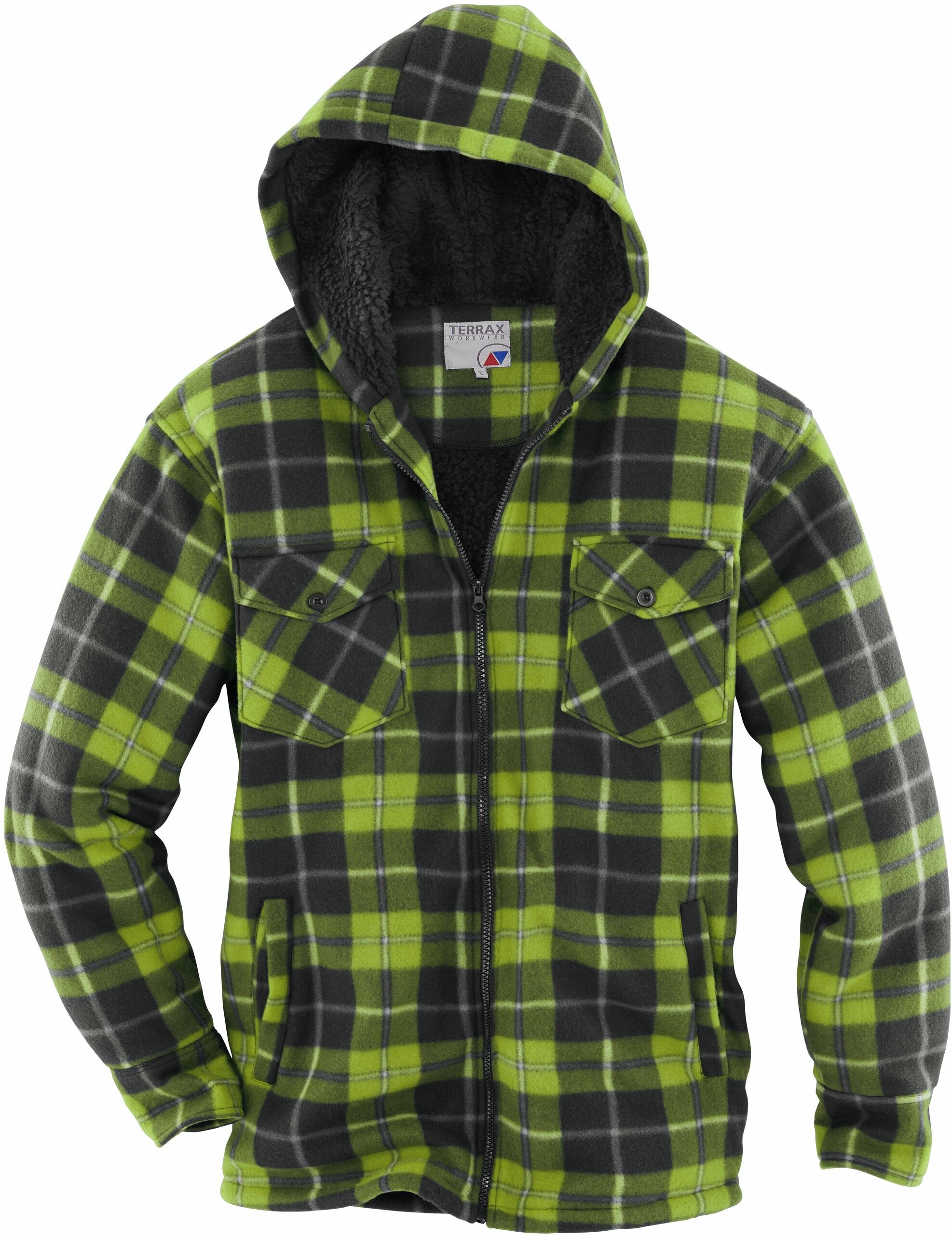 Thermohemd TERRAX WORKWEAR "Workwear Thermohemd mit Teddy", Herren, Gr. XL, US, schwarz (schwarz, lime), Obermaterial: 100% Polyester PES., Hemden Thermohemd