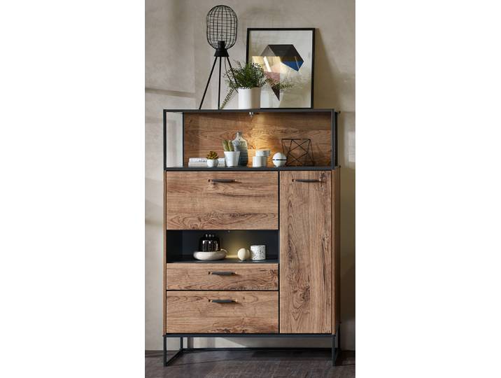 Wohn-Concept Manhattan Highboard Holzwerkstoff/Metall Haveleiche