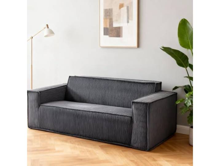 XINGNING Cordsofa 2-Sitzer, Tiefsitz Komfortabel, Ohne Beine, Ohne Montage, Leicht Zu Transportieren Für Wohnzimmer, Apartment Und BüroVerbessere Die Deutsche Wortstellung (Grey + Corduroy + 2 Seat)
