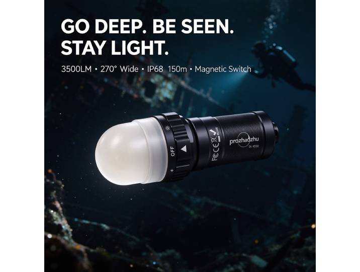 PROZHAOZHU Lampe de signalisation de plongée sous-marine 3000 lumens IP68 200M