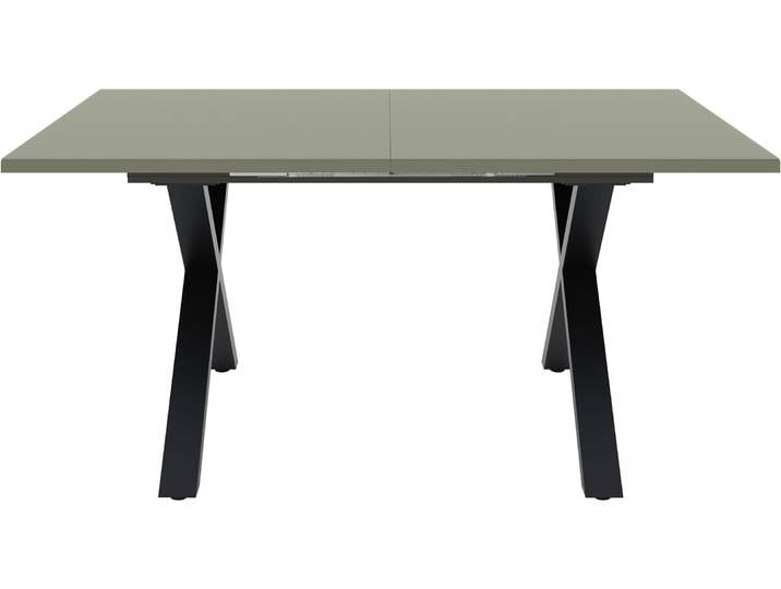 Esstisch MÄUSBACHER, grün (schwarz feinstruktur, glas olivgrün glanz, schwarz feinstruktur, glas olivgrün glanz), H:75cm, Tische, Esstisch, Esstisch ausziehbar auf 210 cm, eckige Tischform, Gestell X-Form