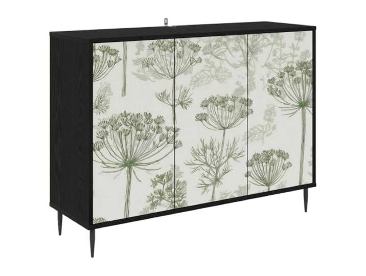 PUGYNBK Modernes Sideboard, Eiche, Schwarz, 102 x 33 x 76 cm Langlebiges Holz, geräumige Aufbewahrung, erhöhte Füße, elegantes Design für Wohnzimmer oder Esszimmer