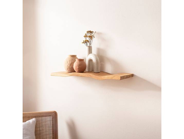 Étagère murale Dimya - ondulée Bois massif en pin laqué Marron 60cm