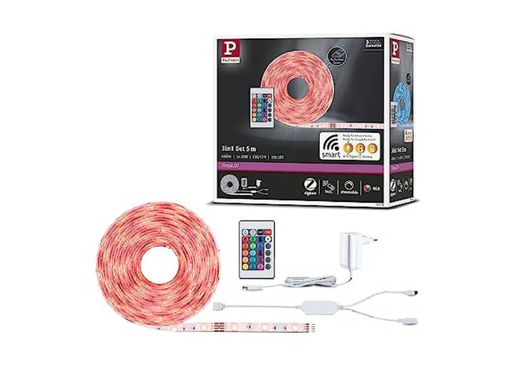 Paulmann 70534 Strip LED SimpLED Smart Home Zigbee RGB Kit complet 5m 20W 450lm 30LEDs/m RGB 24VA profilé pour bandes lumineuses