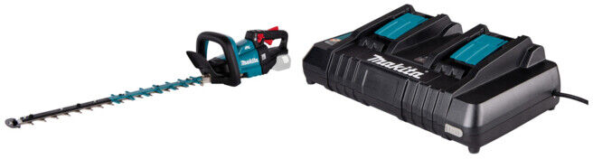 Set Makita Akku-Heckenschere 60cm o.Akku+Lader DUH601Z + Doppel-Ladegerät DC18RD 14,4 - 18 V
