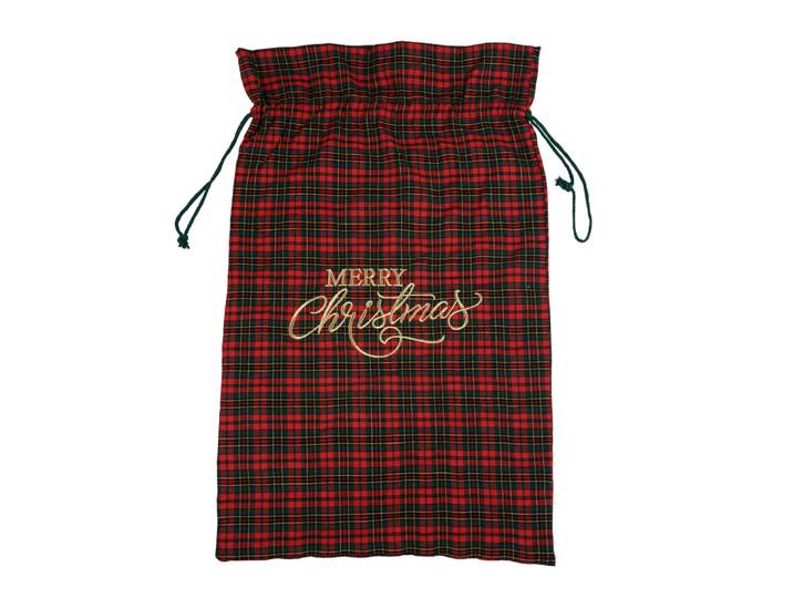 Karierte Geschenktüte, rot, grün und goldfarben L80cm