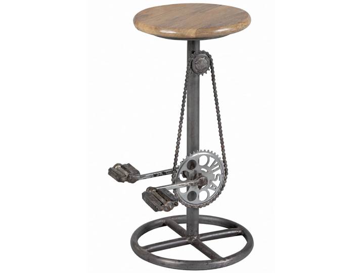 Tabouret réglable en bois massif et métal gris