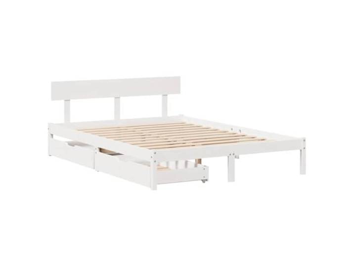 KTHLBRH Bett weiß 140 x 190 cm Massivholz Kiefer Mit 2 Schubladen, Lattenrost, Rollen, Kapazität 100 kg