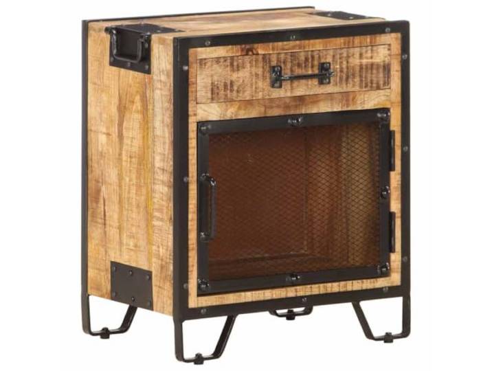 GHVBNMF Nachttisch Raues Mango Massivholz Beistelltisch 43x30x51 cm Rustikaler Nachtschrank aus echtem Holz und Metall für Schlafzimmer und Wohnzimmer mit viel Stauraum hinter Stahlgitter.