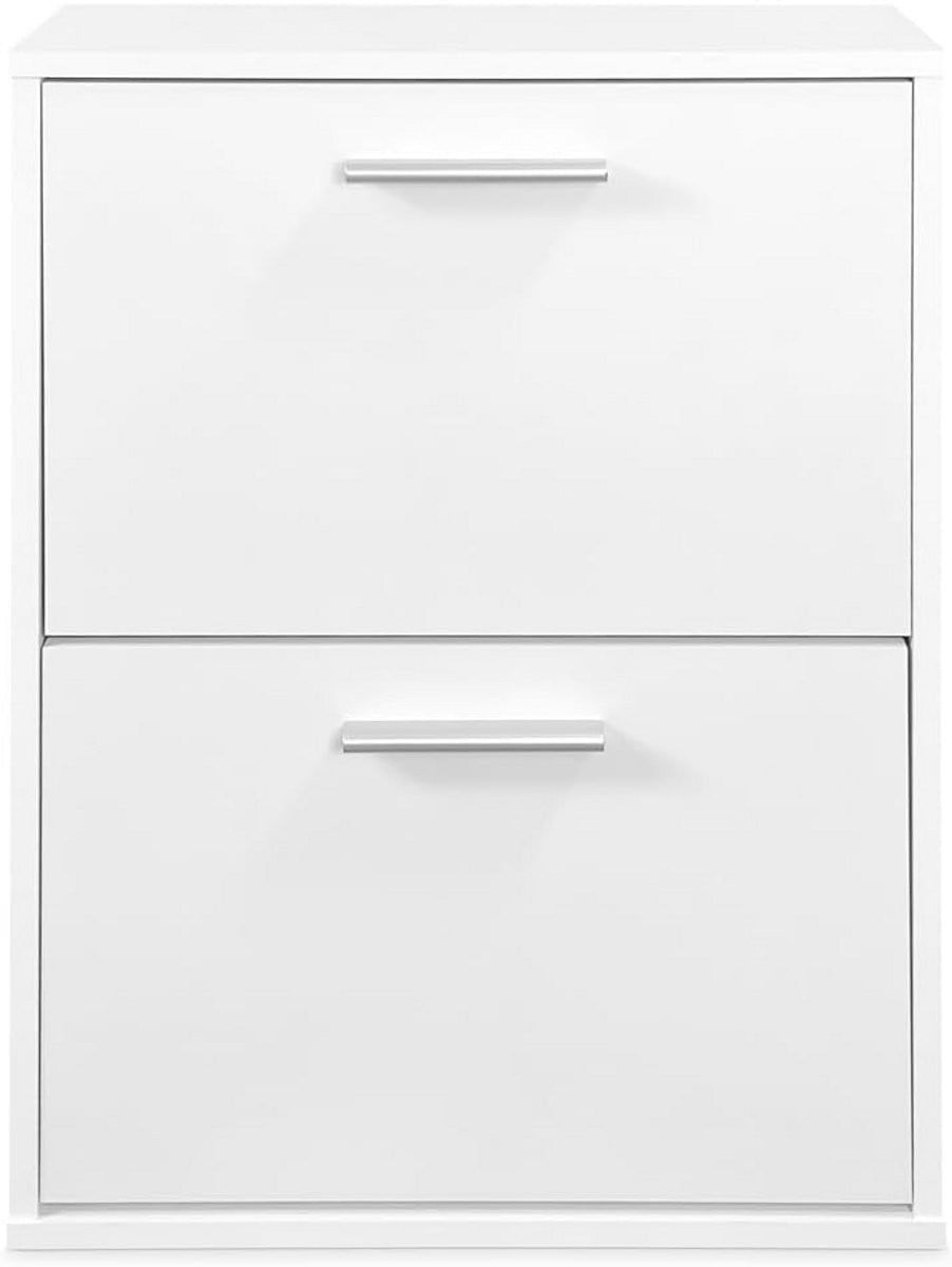 Compacte Witte Houten Schoenenkast met 2 Deuren voor Hal of Slaapkamer