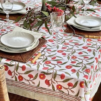 Decor Mantra Red and green flowering gums tablecloth- Rectangular Christmas