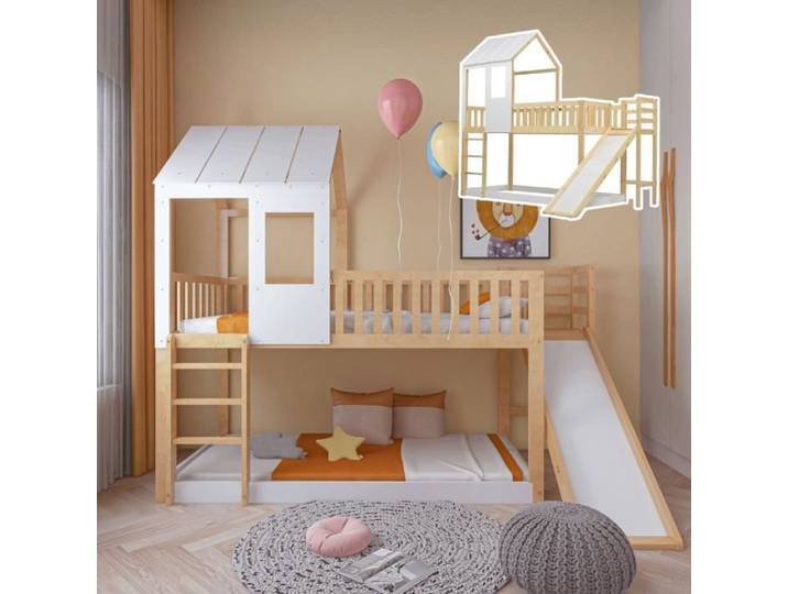 Lit superposé - Sliding Bed - 90x200 cm - Pin naturel + MDF - Protection anti-chute
