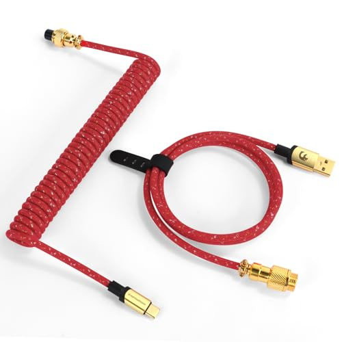 MAMBASNAKE C03 Opgerolde USB-C Kabel voor 8KHz Gaming Toetsenborden - Rood/Wit