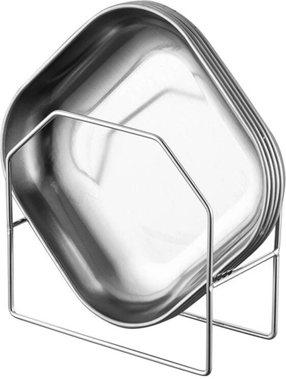 INF Ensemble 3 pièces Assiettes en Acier Inoxydable avec Support - Assiettes Empilables Argentées pour Fruits, Desserts et